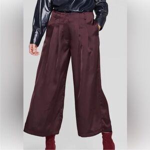 Prologue Wide Leg Oversized Satin Pants dark purple burgundy